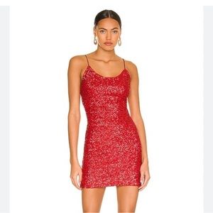 Alice + Olivia Nelle Embellished Fitted Mini Dress in Bright Poppy